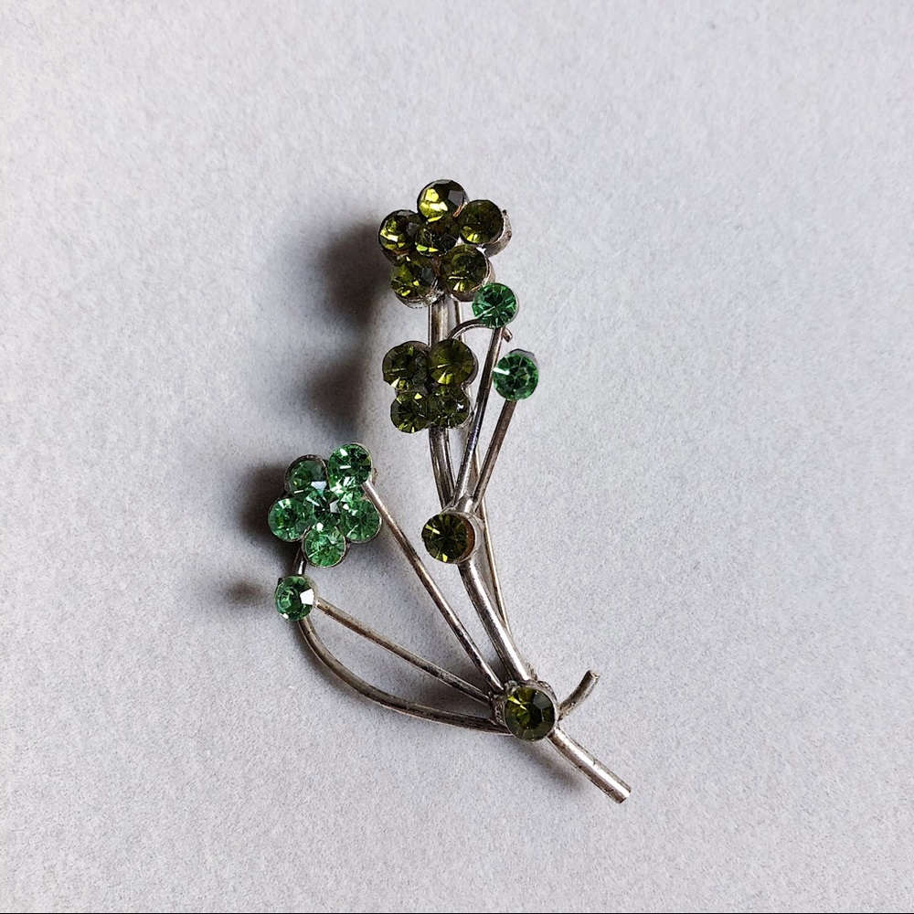 Green / Yellow Crystal Rhinestone Flower Brooch - Picture 1 of 2